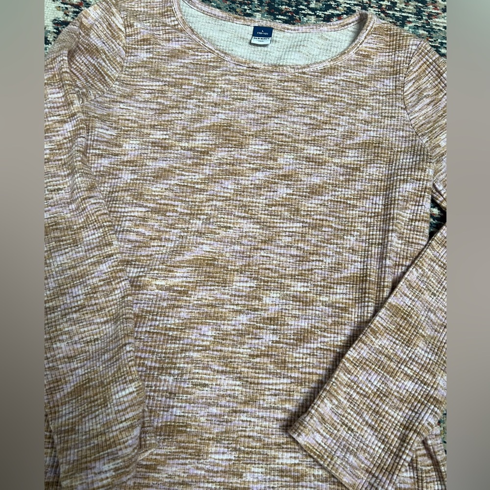 Girl Old Navy Pink and Tan Long Sleeve Top - Picture 2 of 6